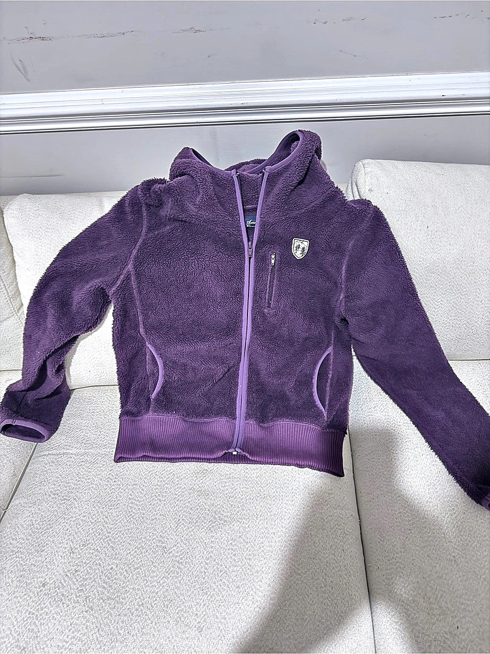 American Eagle Outfitters Purple Fleece Full-Zip Hooded Jacket Size Large Like